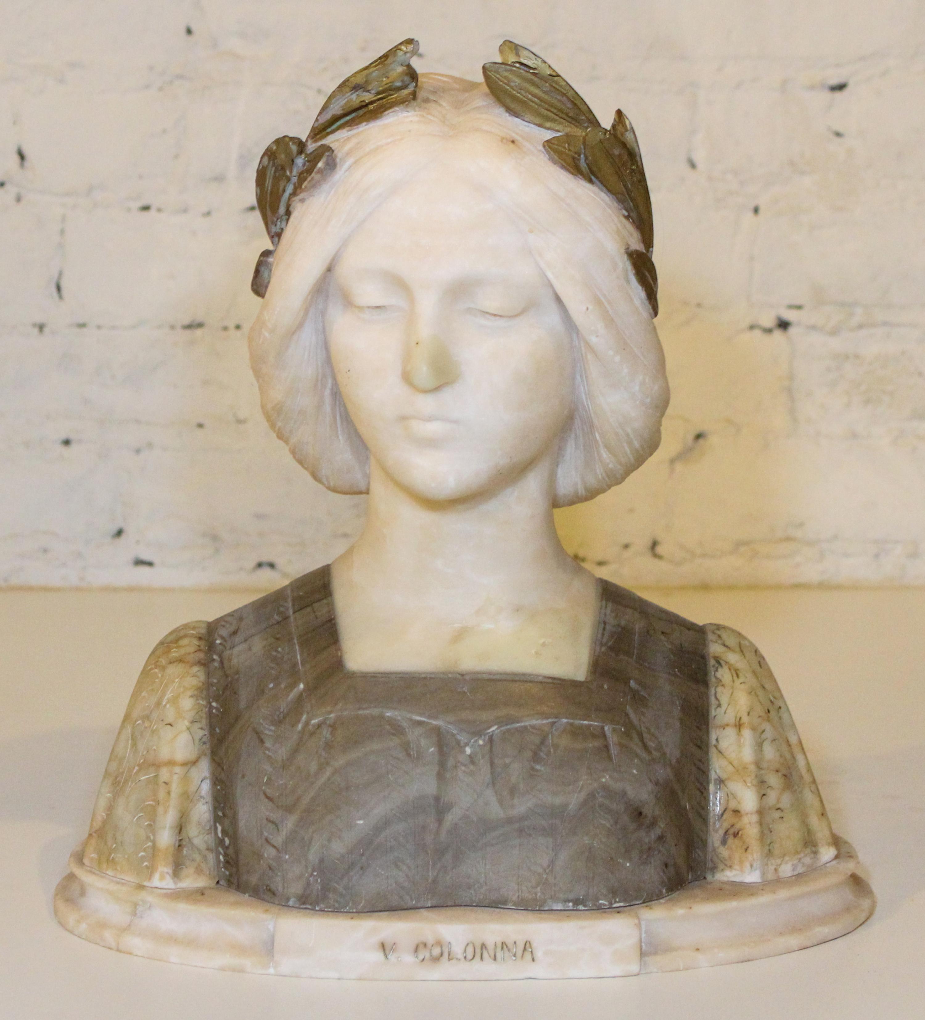 An Italian Alabaster Bust. Height overall 15 inches.