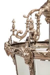A Large Neoclassical Style Silvered Bronze and Etched Glass Hall Lantern
