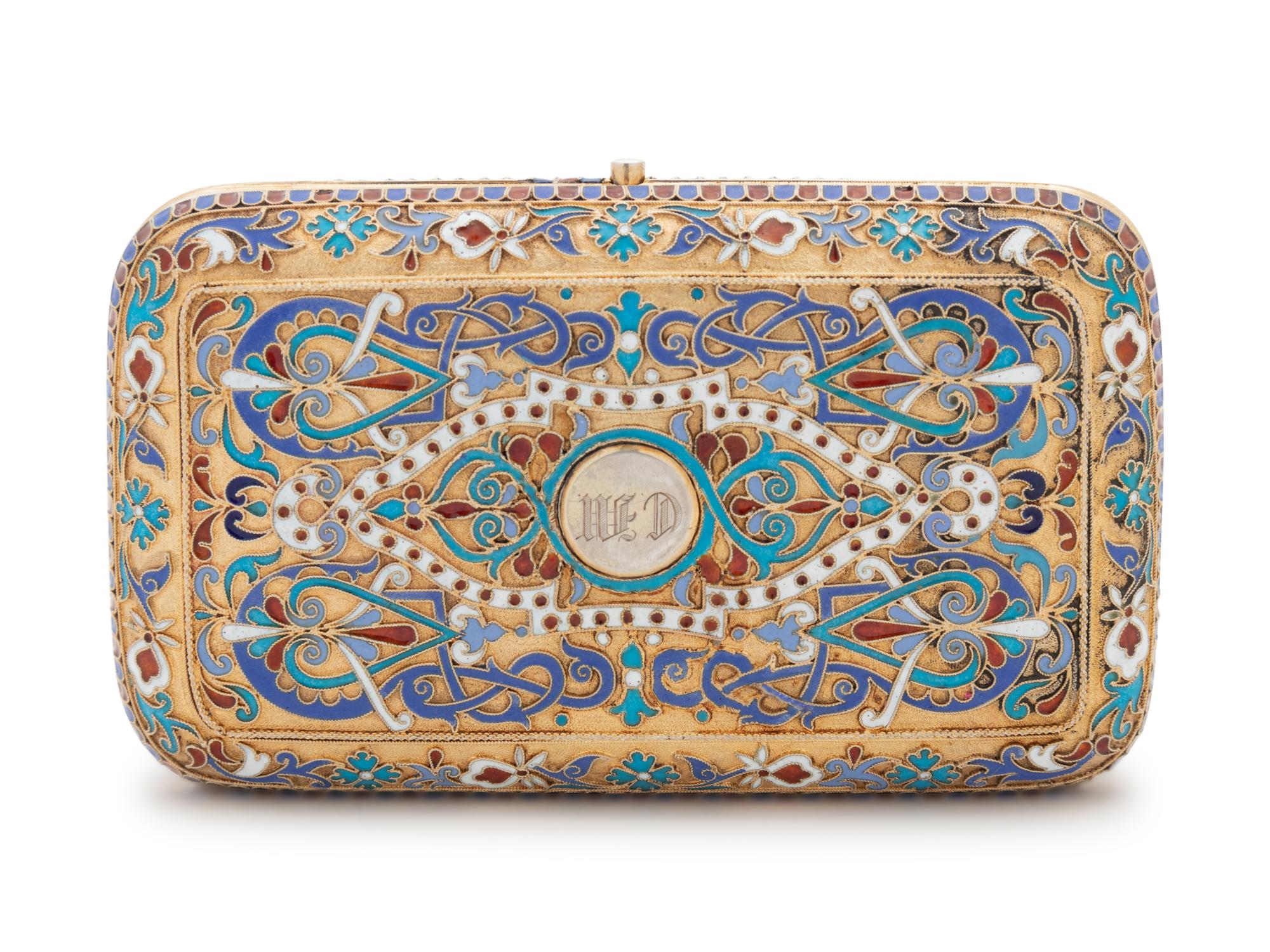 A Russian Silver-Gilt and Enameled Cigarette Case
