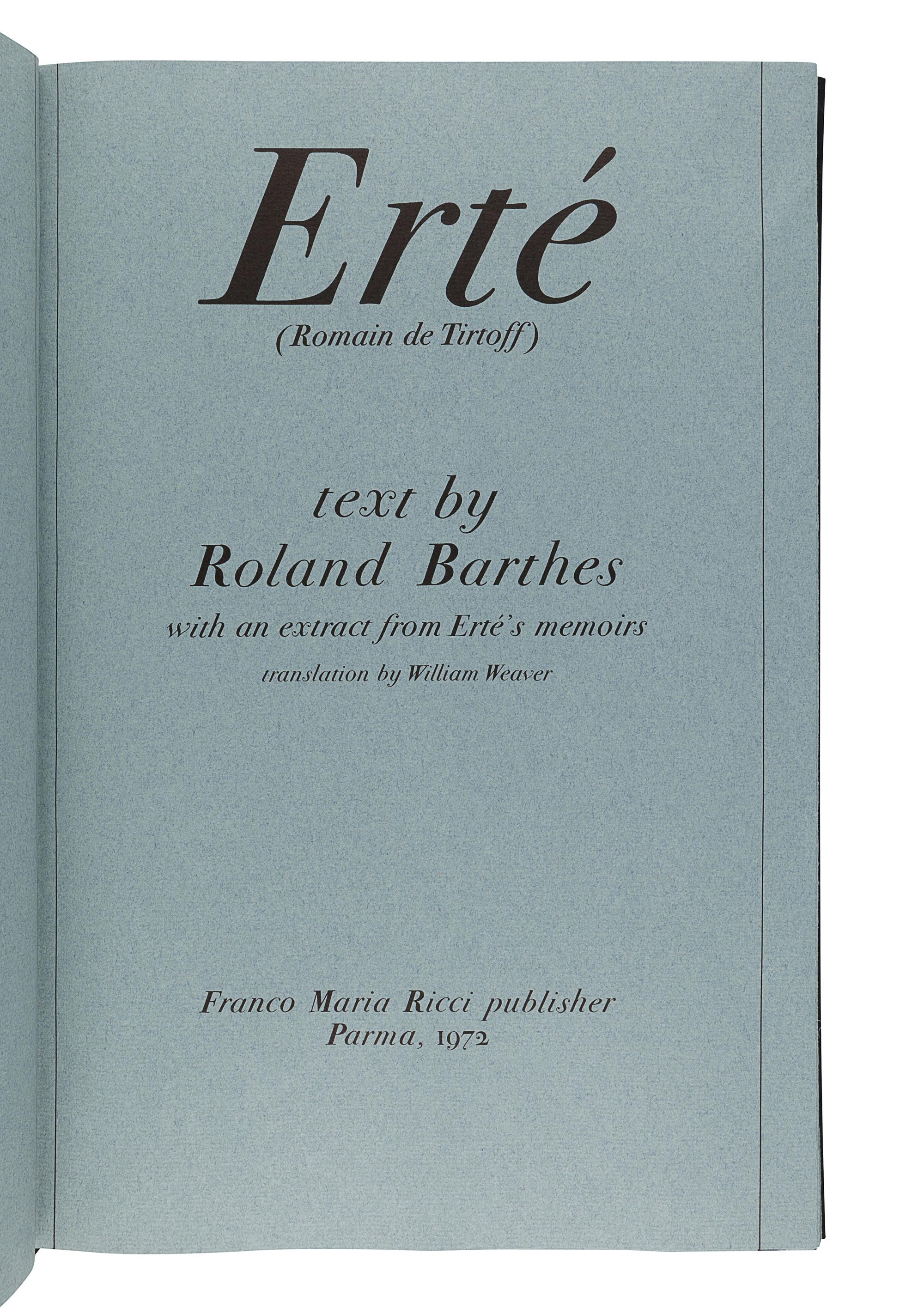 [ERTÉ (1892-1990)]. BARTHES, Roland. Erté. Parma, Italy: Franco Maria Ricci, 1972.