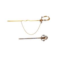 COLLECTION OF YELLOW GOLD AND GEMSTONE PINS