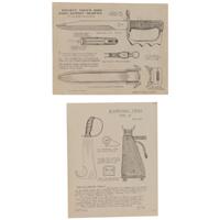 M.H. Cole Fighting Knife Archive with Two Cole Made Knives & Scabbards, Original Book Manuscript Drawings From Volumes III and IV as well as Additional Pre-Publication Paperwork