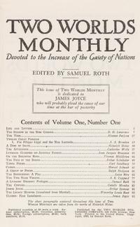 TWO WORLDS MONTHLY. Ulysses [partial in Two Worlds Monthly] New York, 1926-1927. 5 (of 11) issues.