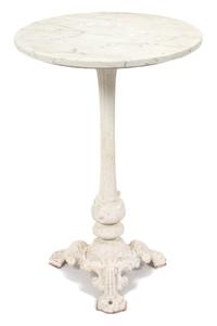 A Wrought Iron Painted Bistro Table and Four Chairs Height of table 28 3/4 x diameter 19 inches. — 20TH CENTURY
