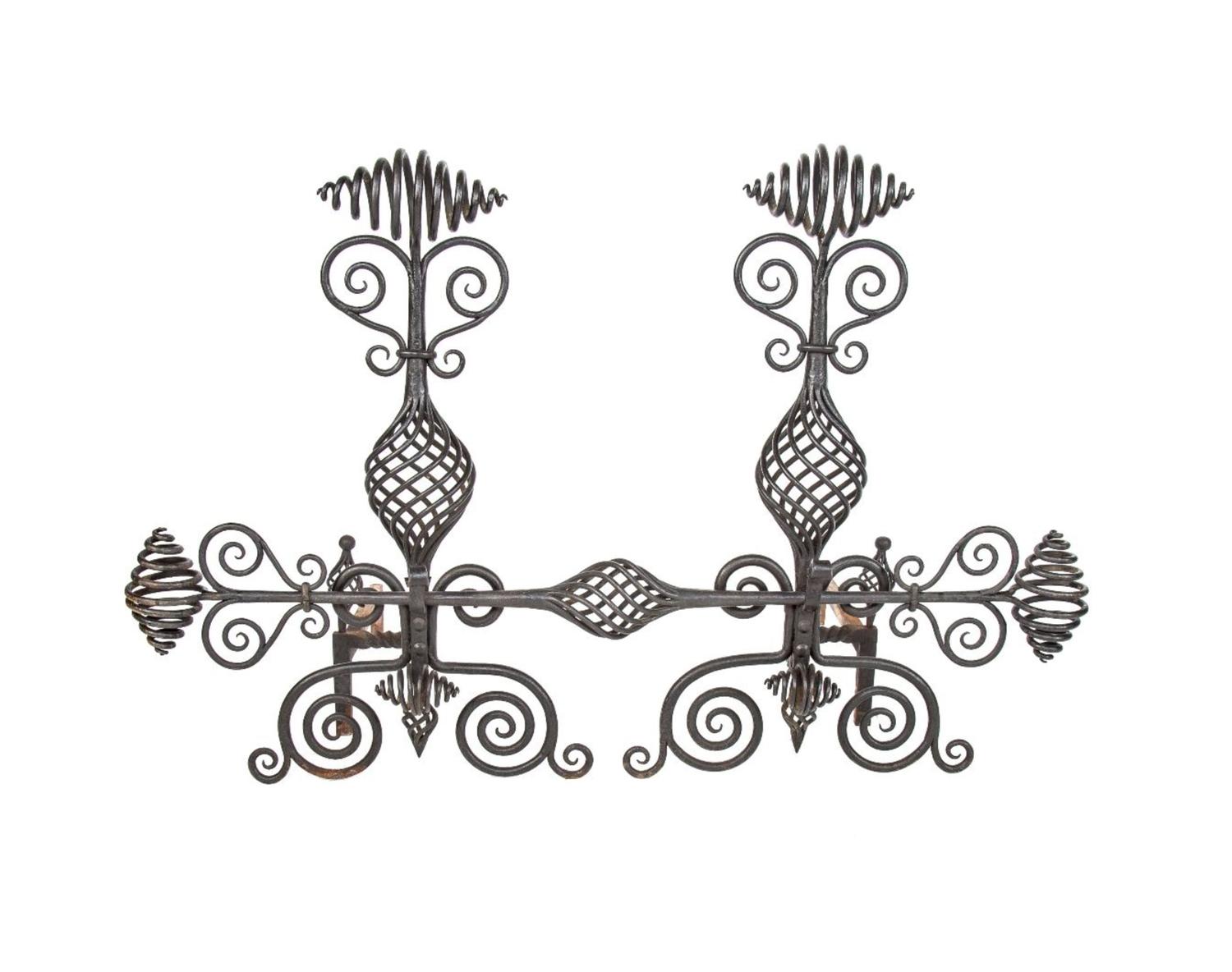 A Pair of Wrought Iron Andirons