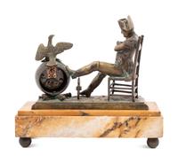 An Empire Style Gilt Bronze and Marble Figural Mantel Clock