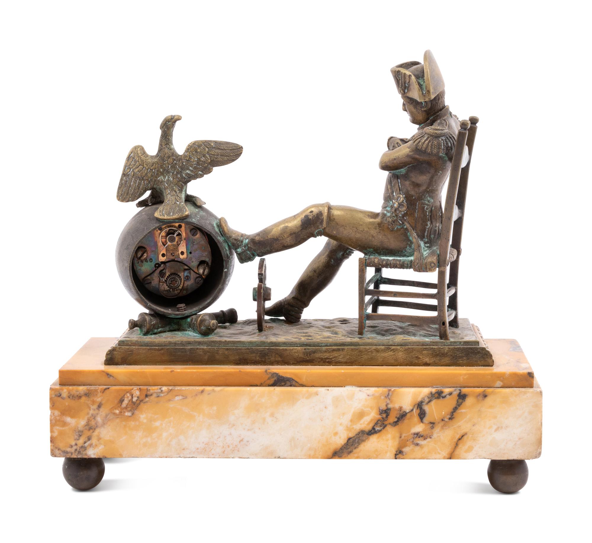 An Empire Style Gilt Bronze and Marble Figural Mantel Clock