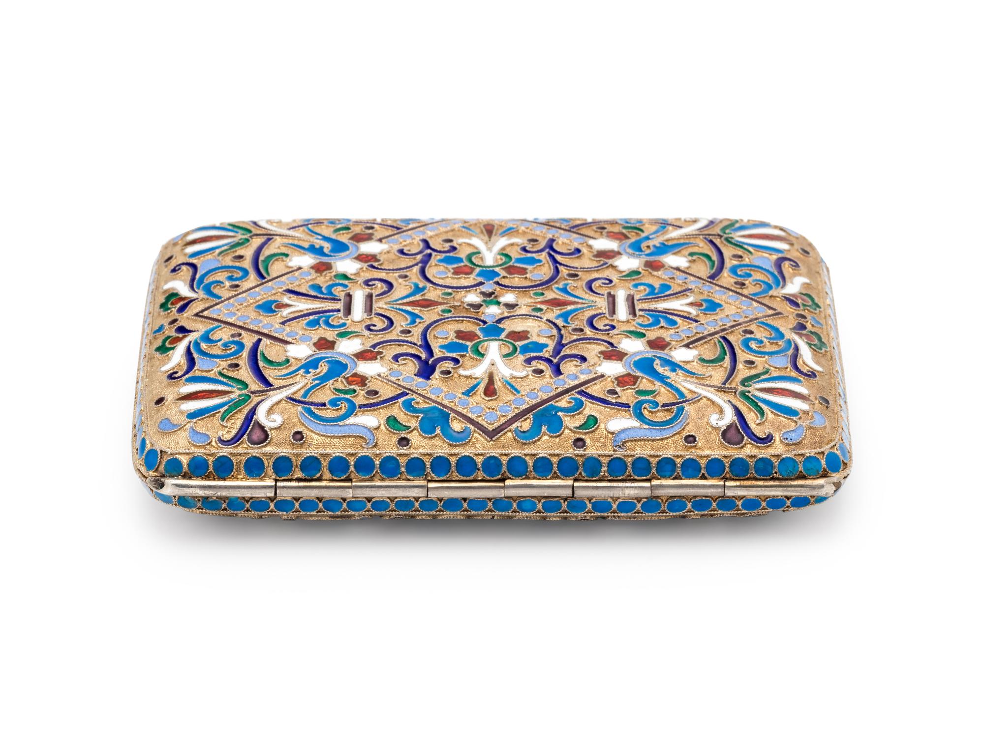 A Russian Silver-Gilt and Enamel Cigarette Case