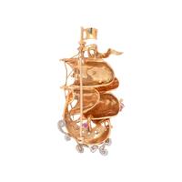 BICOLOR GOLD, DIAMOND AND GEMSTONE SHIP BROOCH