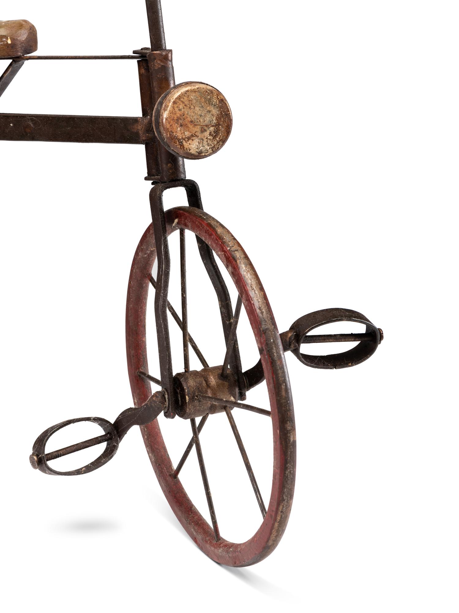A Painted Wood and Iron Fast and Reliable Deliveries Child’s Tricycle