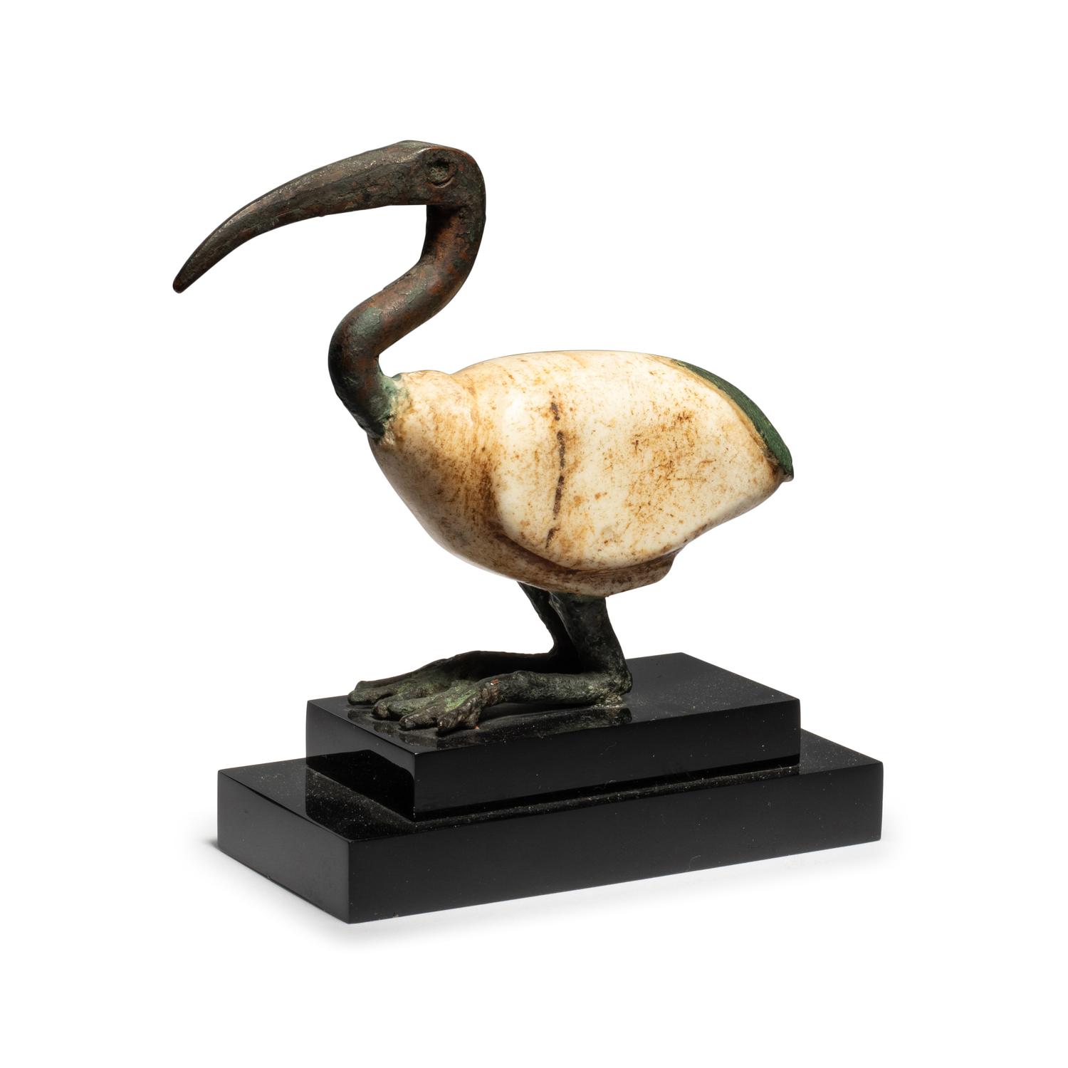 An Egyptian Bronze and Alabaster Ibis