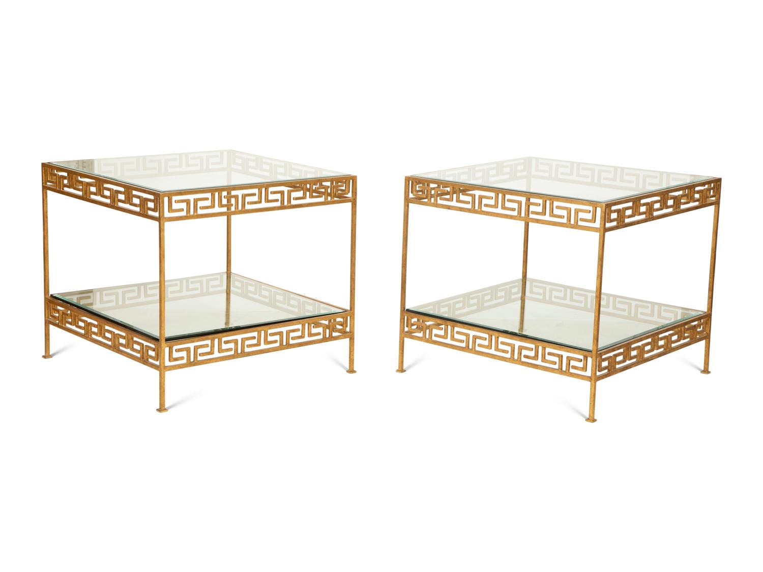 A Pair of Ebanista Jacques Stacking Gilt Decorated Wrought Iron Side Tables