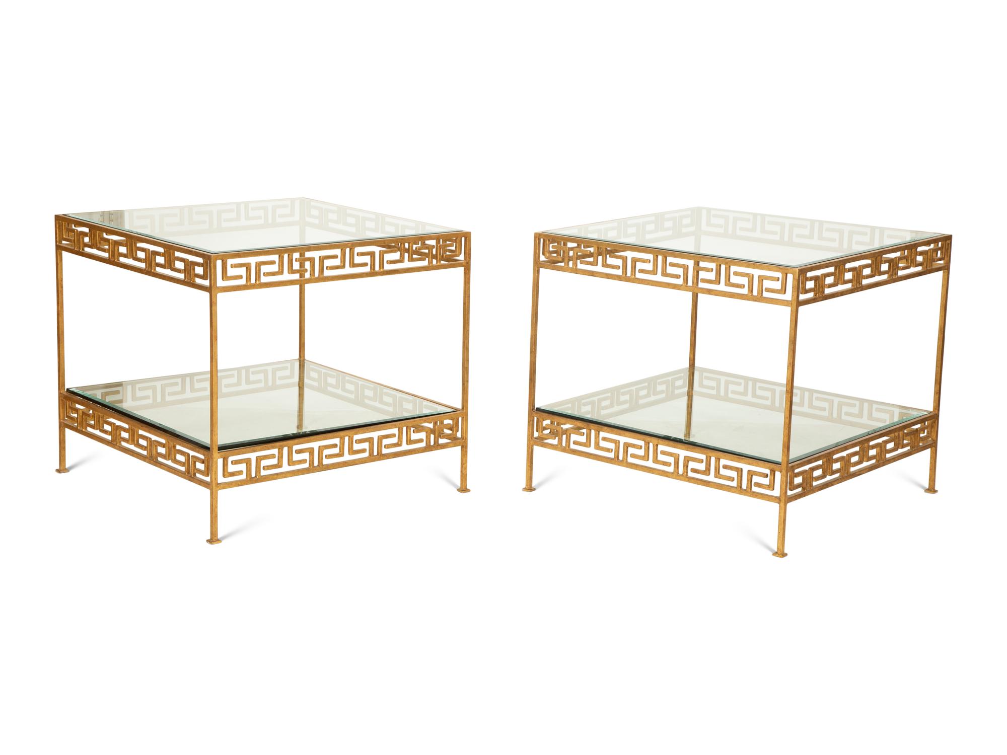 A Pair of Ebanista Jacques Stacking Gilt Decorated Wrought Iron Side Tables