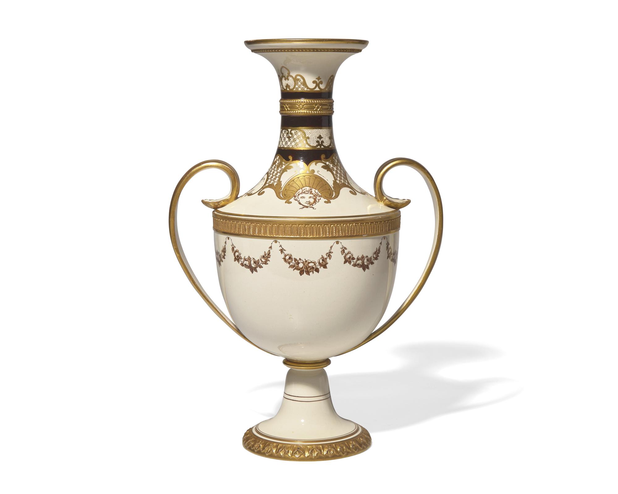 A Wedgwood Parcel Gilt Twin-Handled Creamware Vase