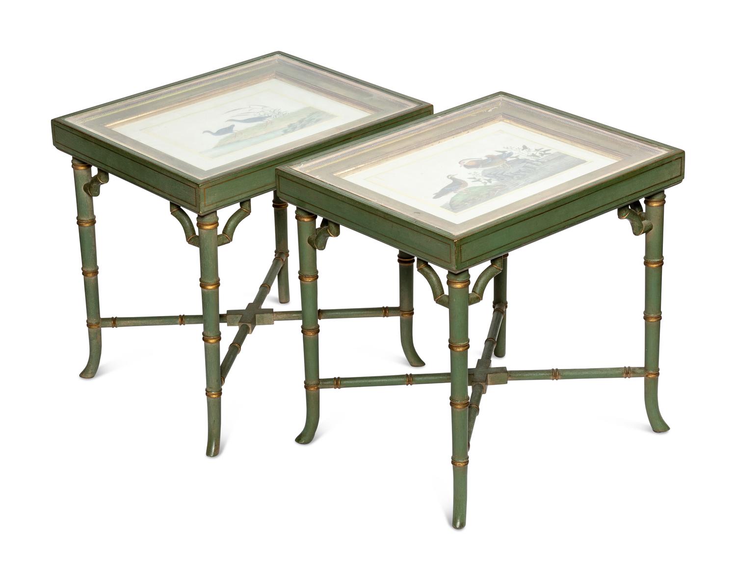 A Pair of Chinese Export Pith Paintings Mounted as Side Tables