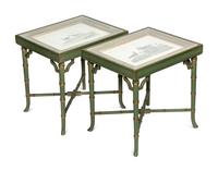 A Pair of Chinese Export Pith Paintings Mounted as Side Tables