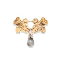 CONVERTIBLE ROSE GOLD, DIAMOND, AND GREY CULTURED PEARL PENDANT BROOCH NECKLACE