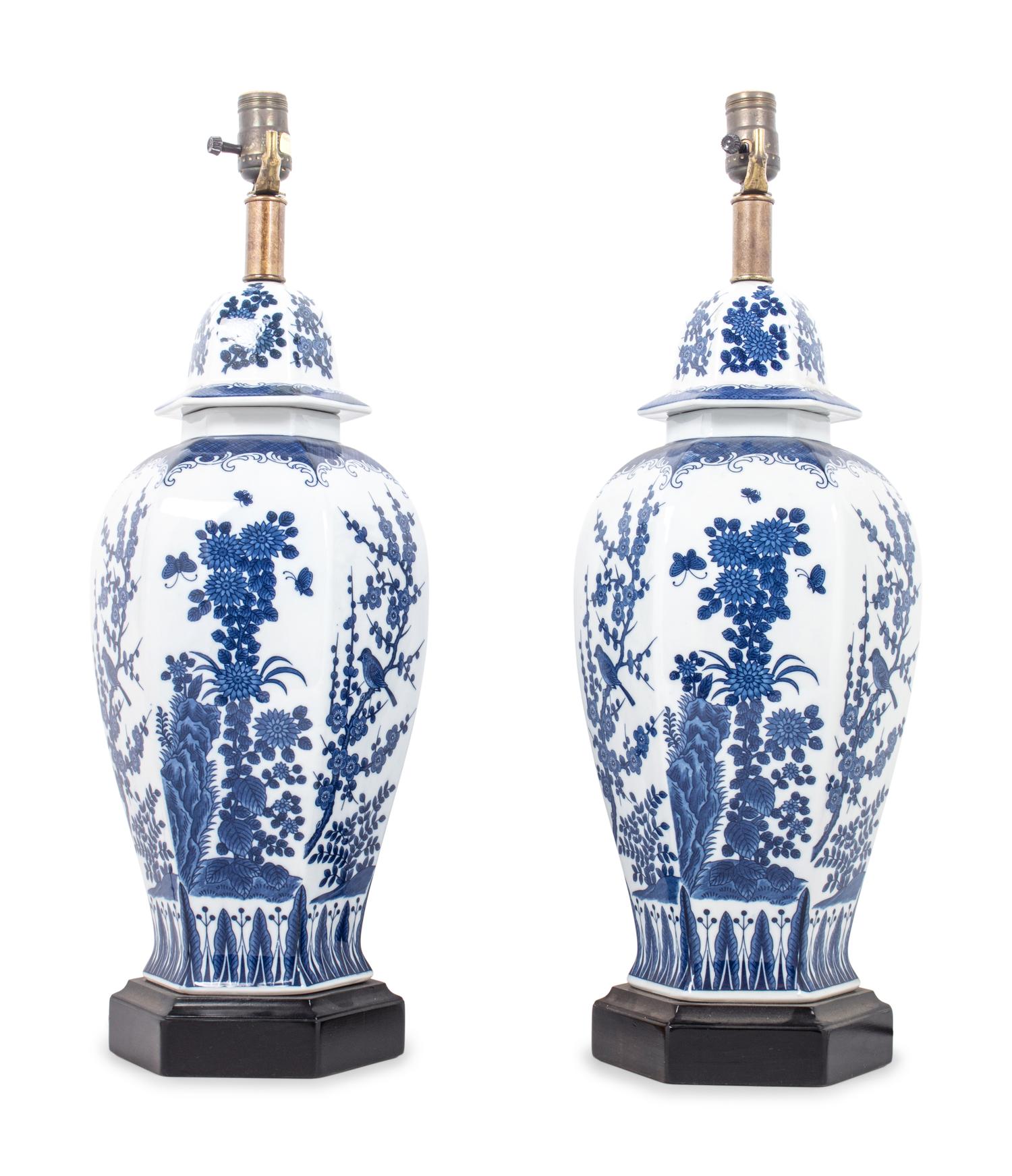 A Pair of Blue and White Porcelain Jars Mounted as Lamps