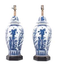 A Pair of Blue and White Porcelain Jars Mounted as Lamps