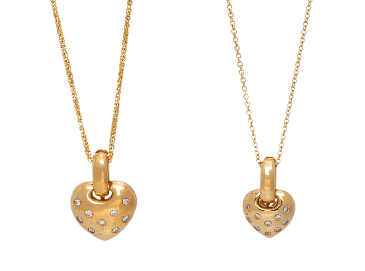 COLLECTION OF YELLOW GOLD AND DIAMOND HEART NECKLACES