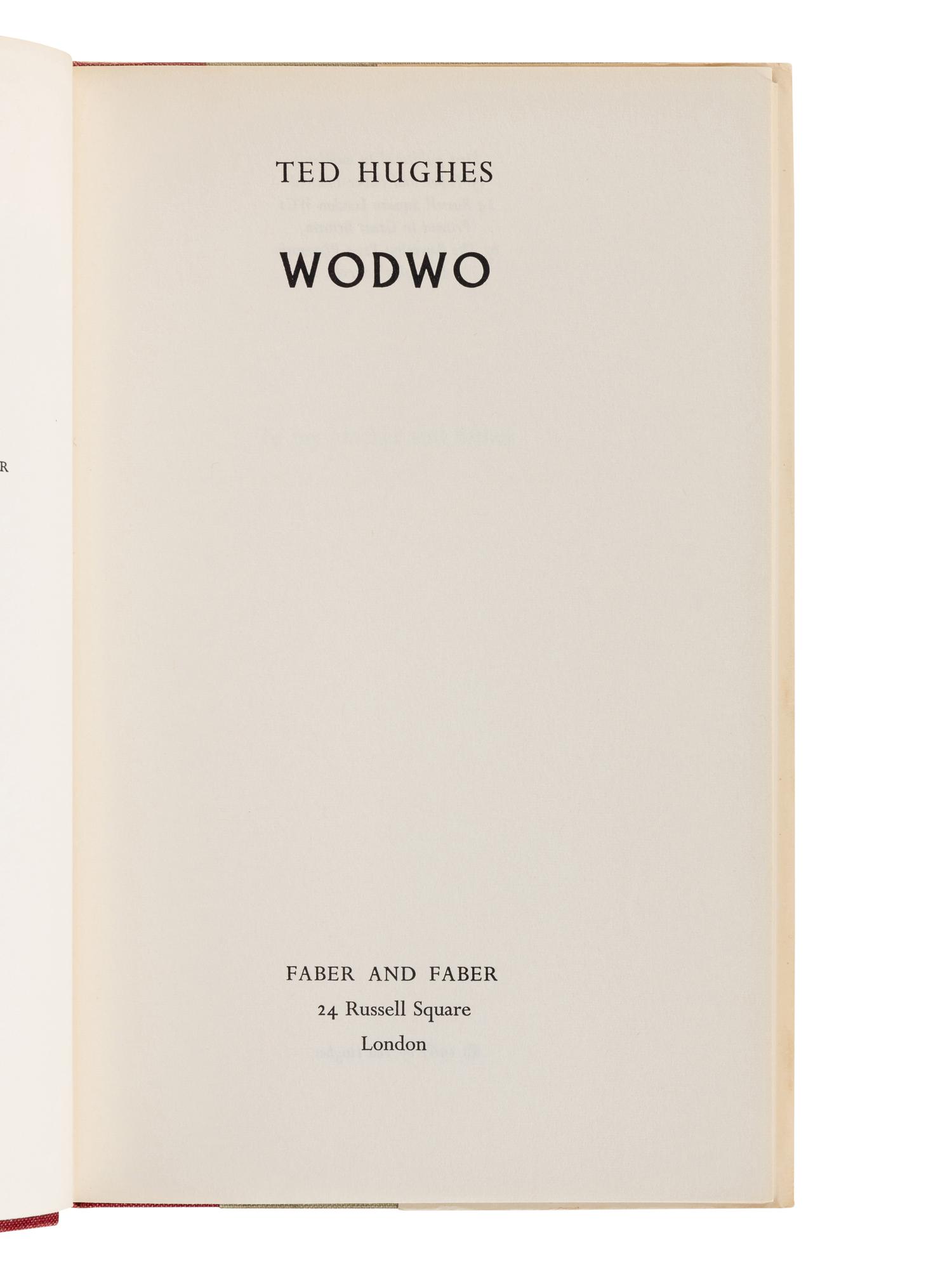 HUGHES, Ted (1930-1998). Wodwo. London: Faber & Faber, 1967.