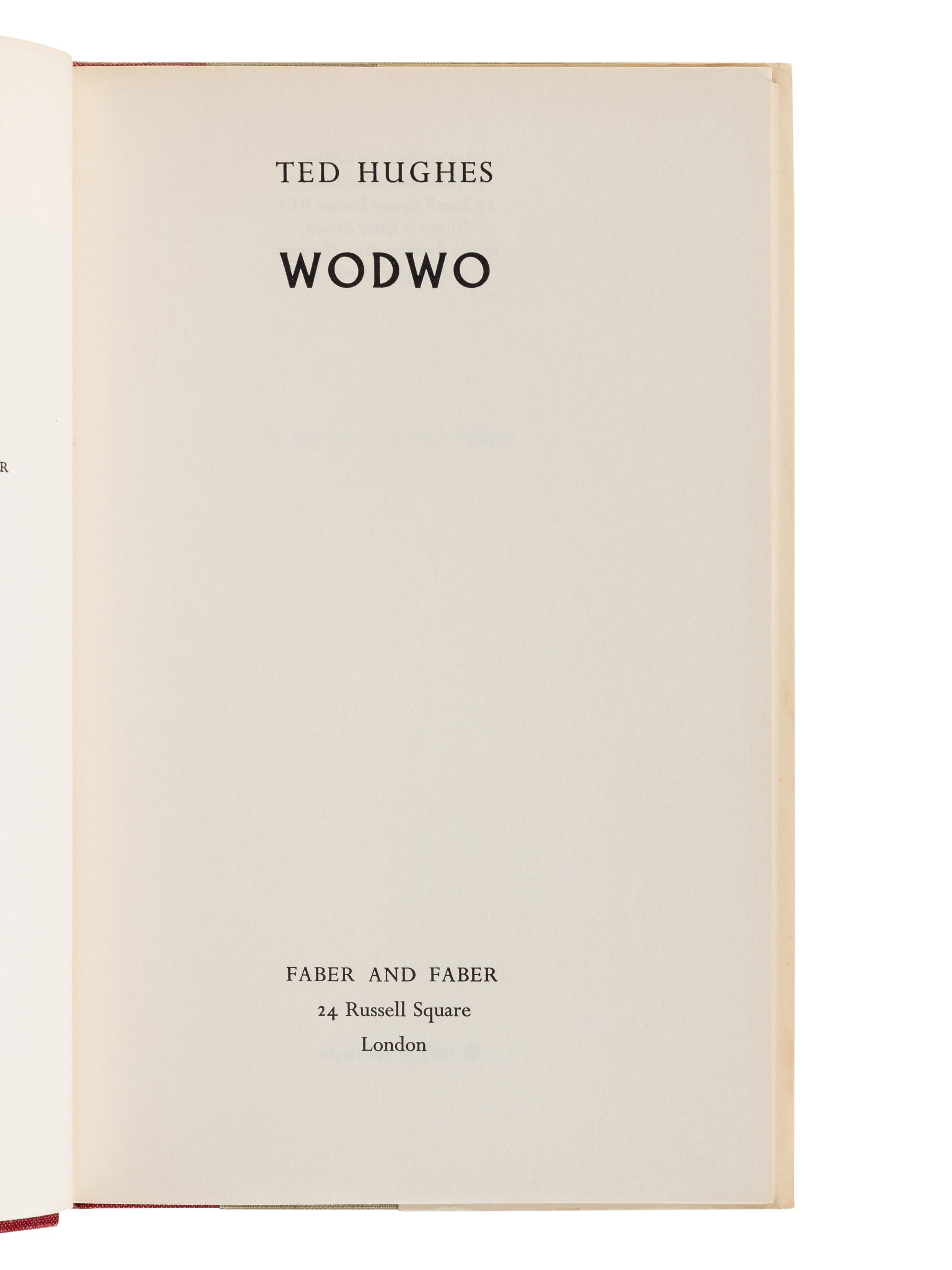 HUGHES, Ted (1930-1998). Wodwo. London: Faber & Faber, 1967.