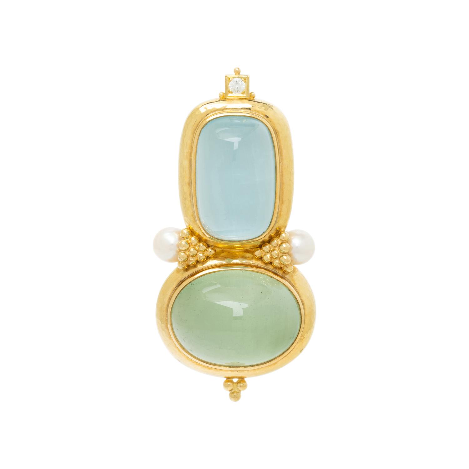 ELIZABETH GAGE, YELLOW GOLD AND MULTIGEM BROOCH