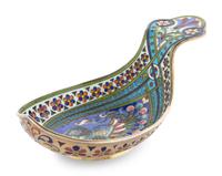 A Russian Plique-à-Jour and Cloisonné Enameled Silver Kovsh