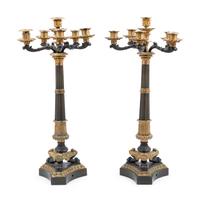 A Pair of Louis Philippe Gilt Bronze Six-Light Candelabra