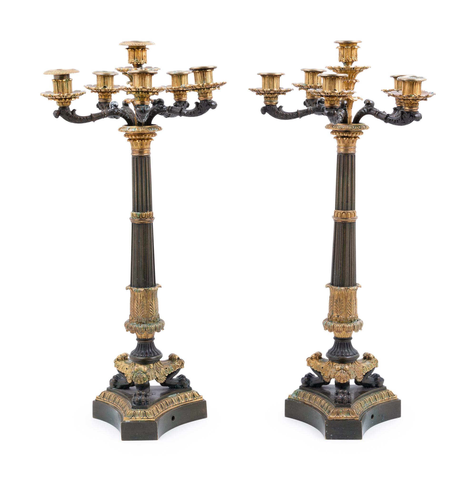 A Pair of Louis Philippe Gilt Bronze Six-Light Candelabra