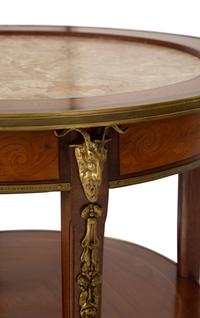 A Pair of Louis Philippe Style Gilt-Bronze Mounted Mahogany Side Tables with Inset Marble Top.