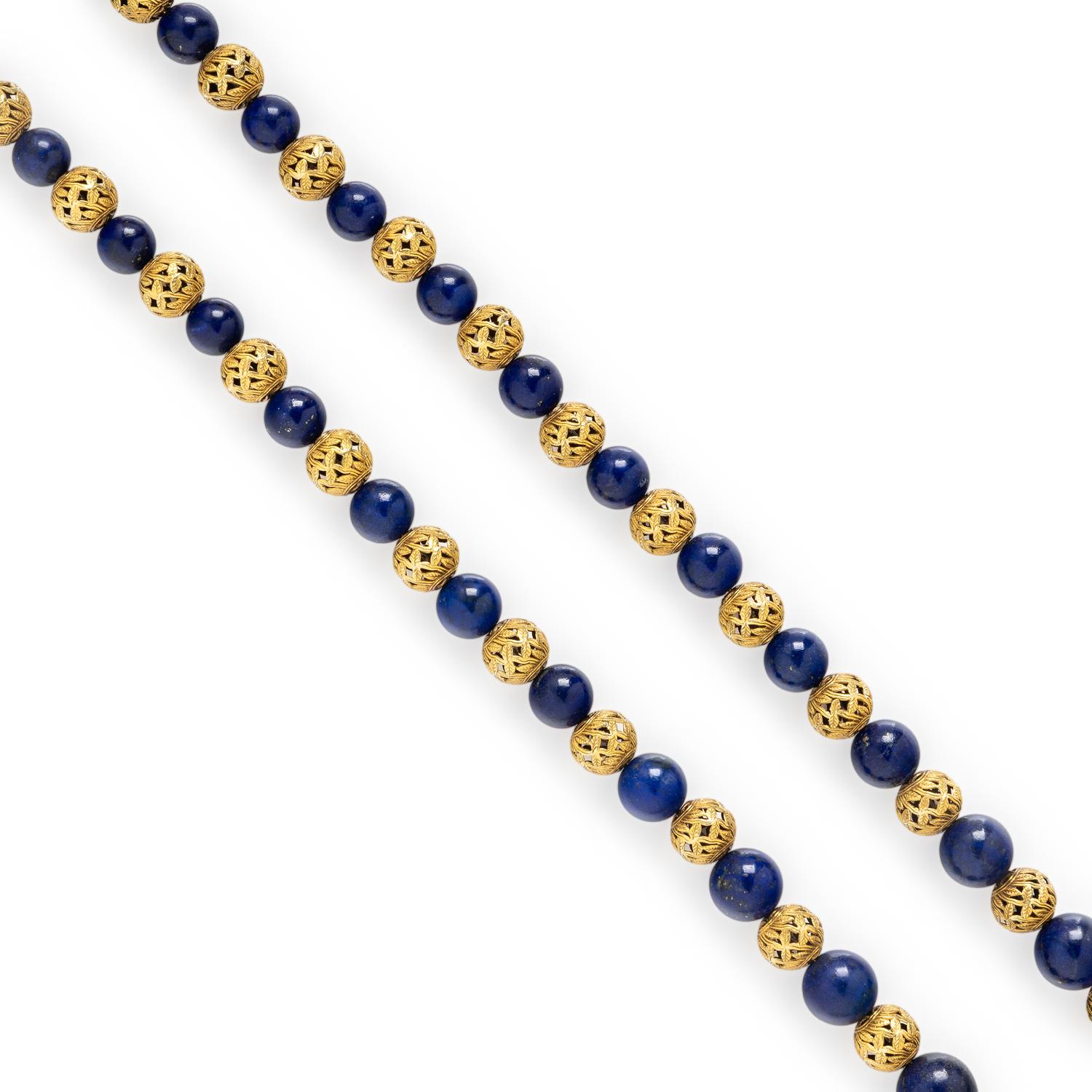 Lapis Lazuli and Yellow Gold Beaded Necklace