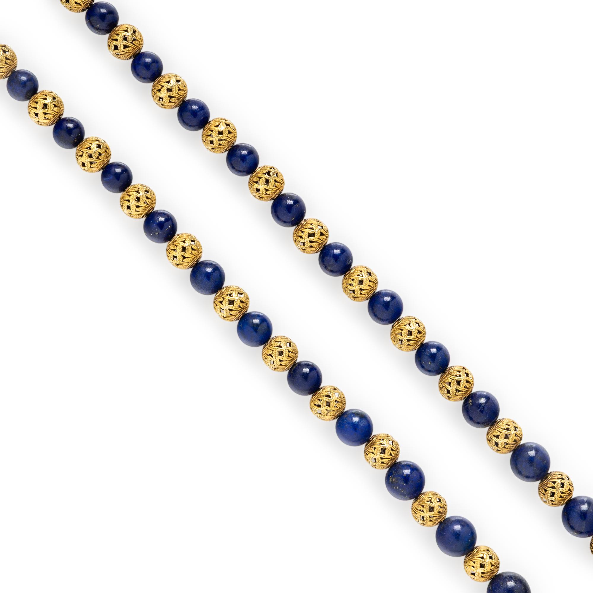 Lapis Lazuli and Yellow Gold Beaded Necklace