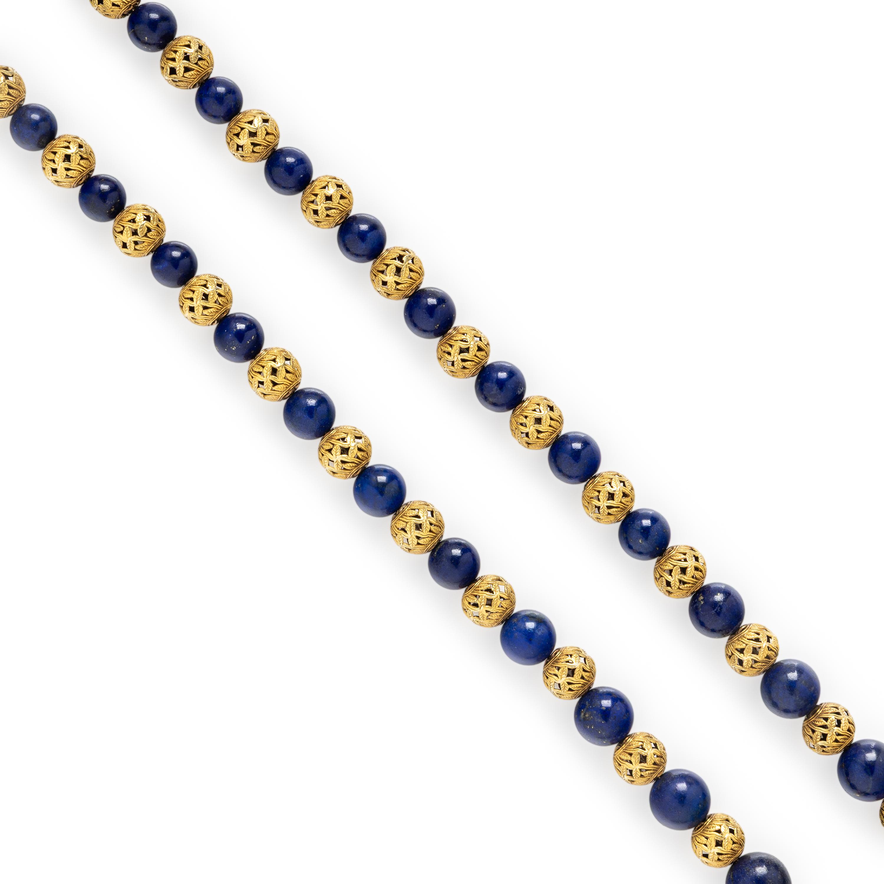 Lapis Lazuli and Yellow Gold Beaded Necklace