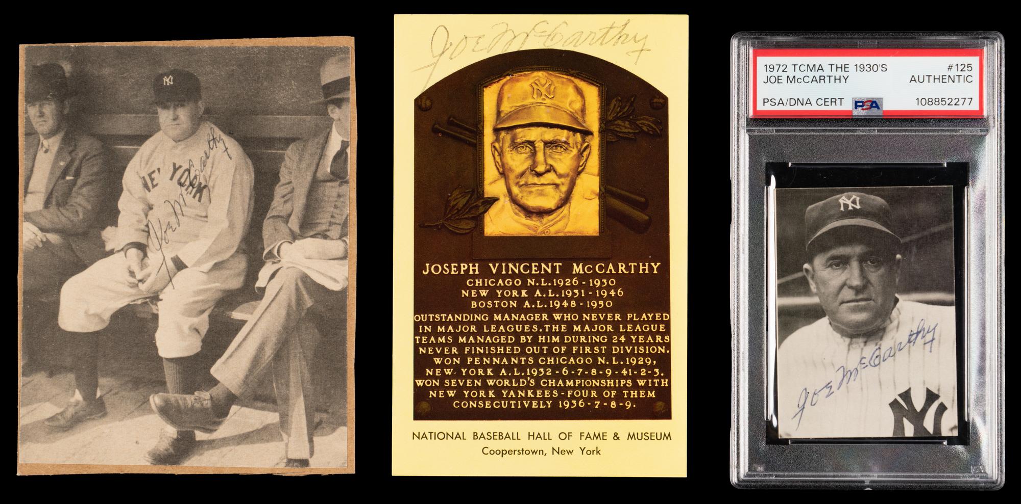 A Collection of Joe McCarthy Signed Autograph Items (Beckett Authentication Services and PSA)