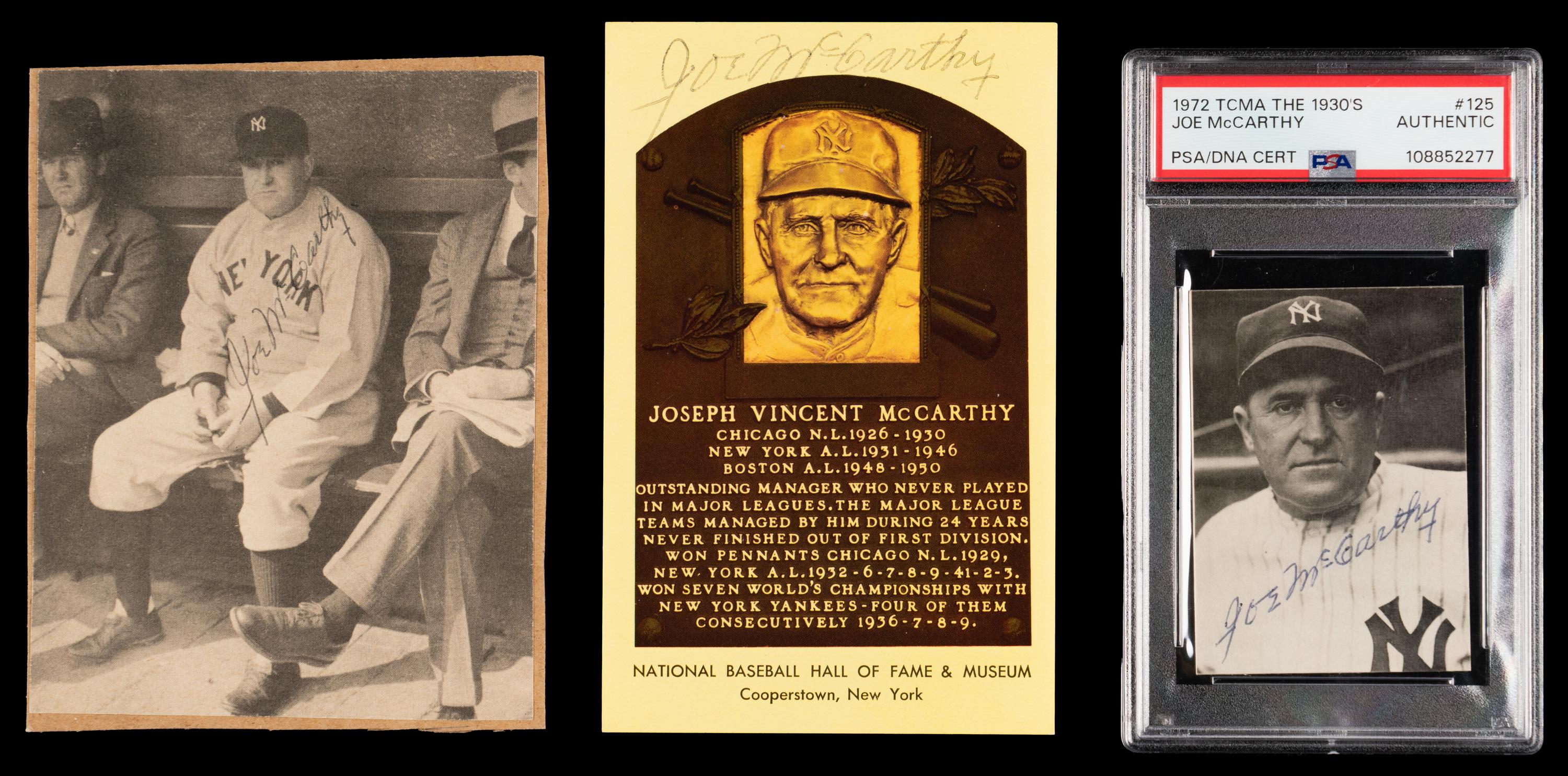A Collection of Joe McCarthy Signed Autograph Items (Beckett Authentication Services and PSA)