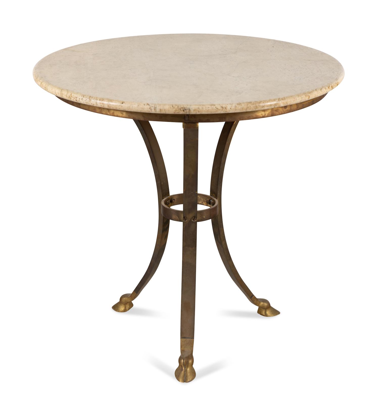 A Steel and Brass Travertine-Top Side Table in the Style of Maison Jansen