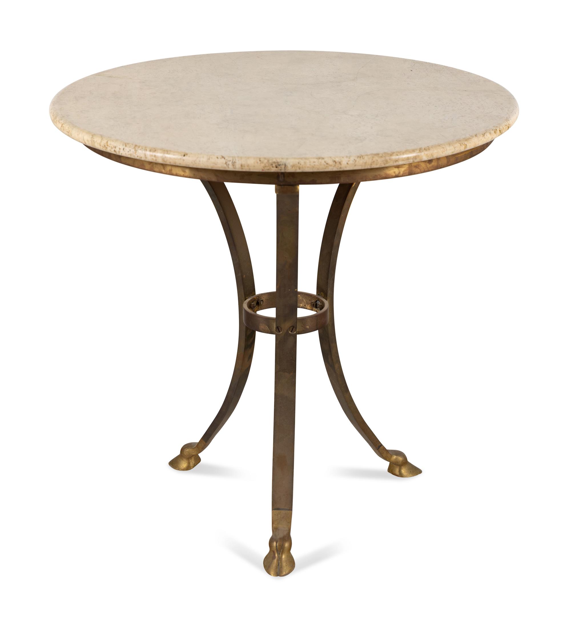 A Steel and Brass Travertine-Top Side Table in the Style of Maison Jansen