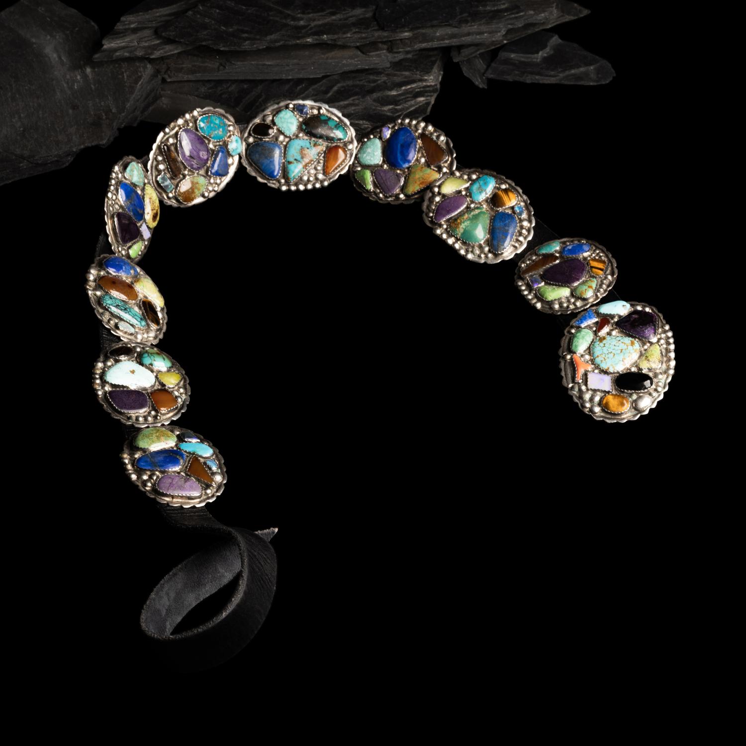Southwestern Sterling Silver and Multi-stone Concha Belt
