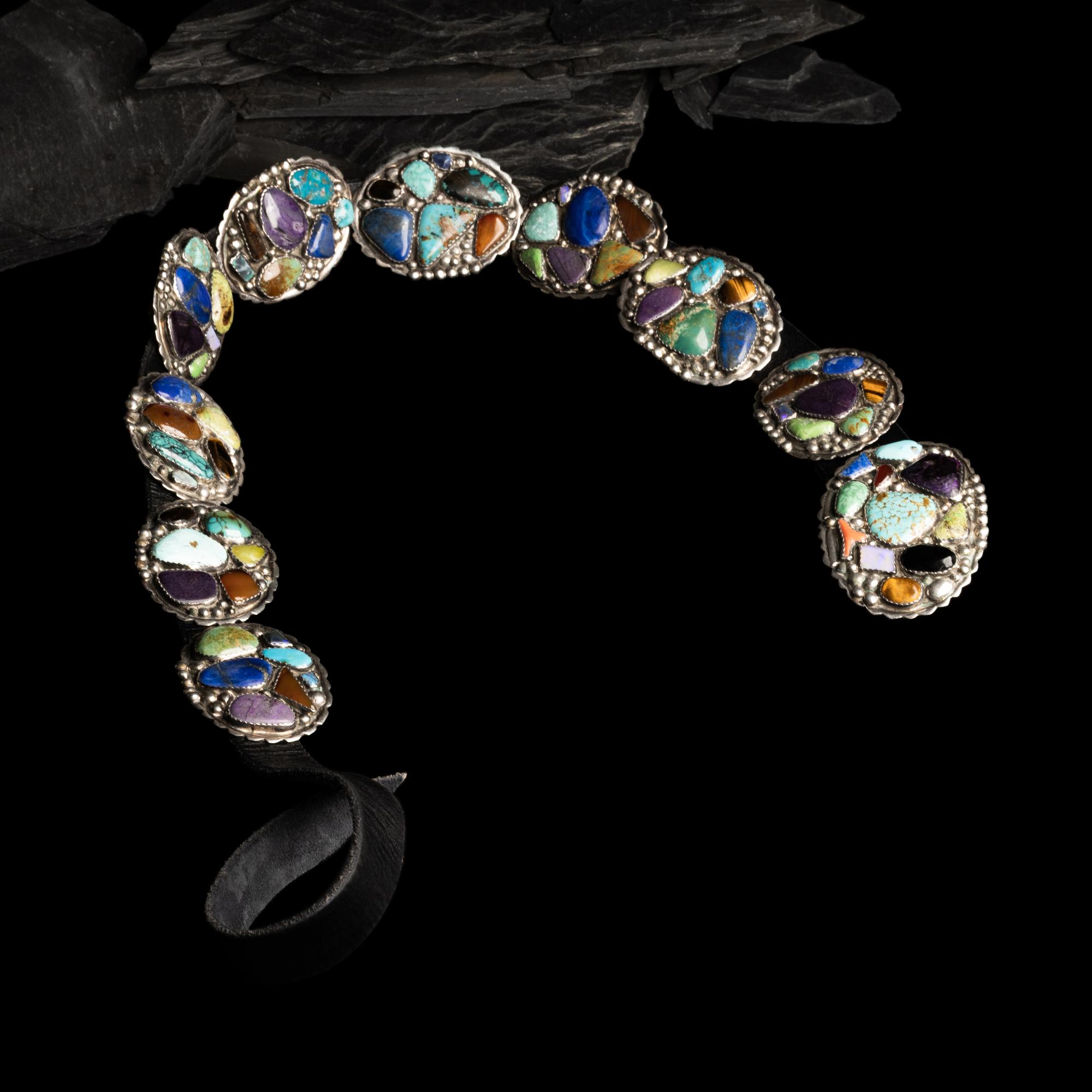 Southwestern Sterling Silver and Multi-stone Concha Belt