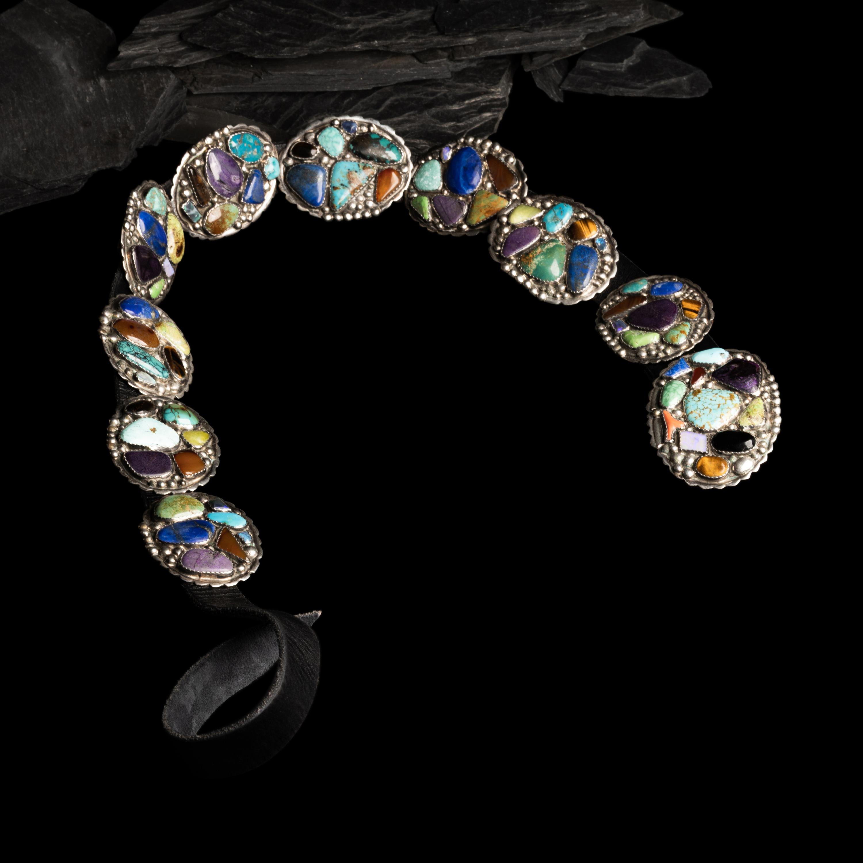 Southwestern Sterling Silver and Multi-stone Concha Belt