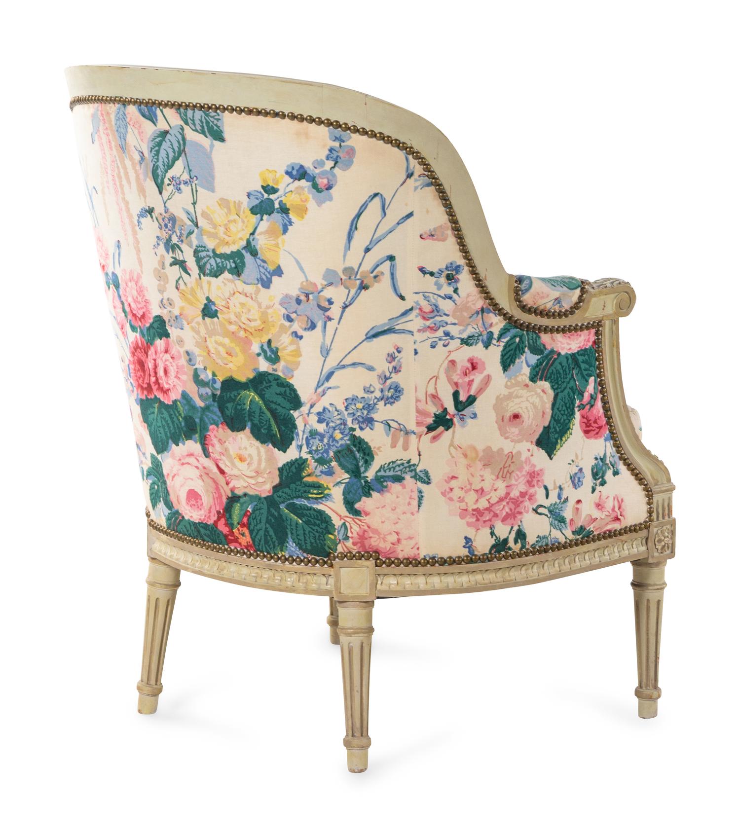 A Louis XVI Style Gray-Painted Bergère