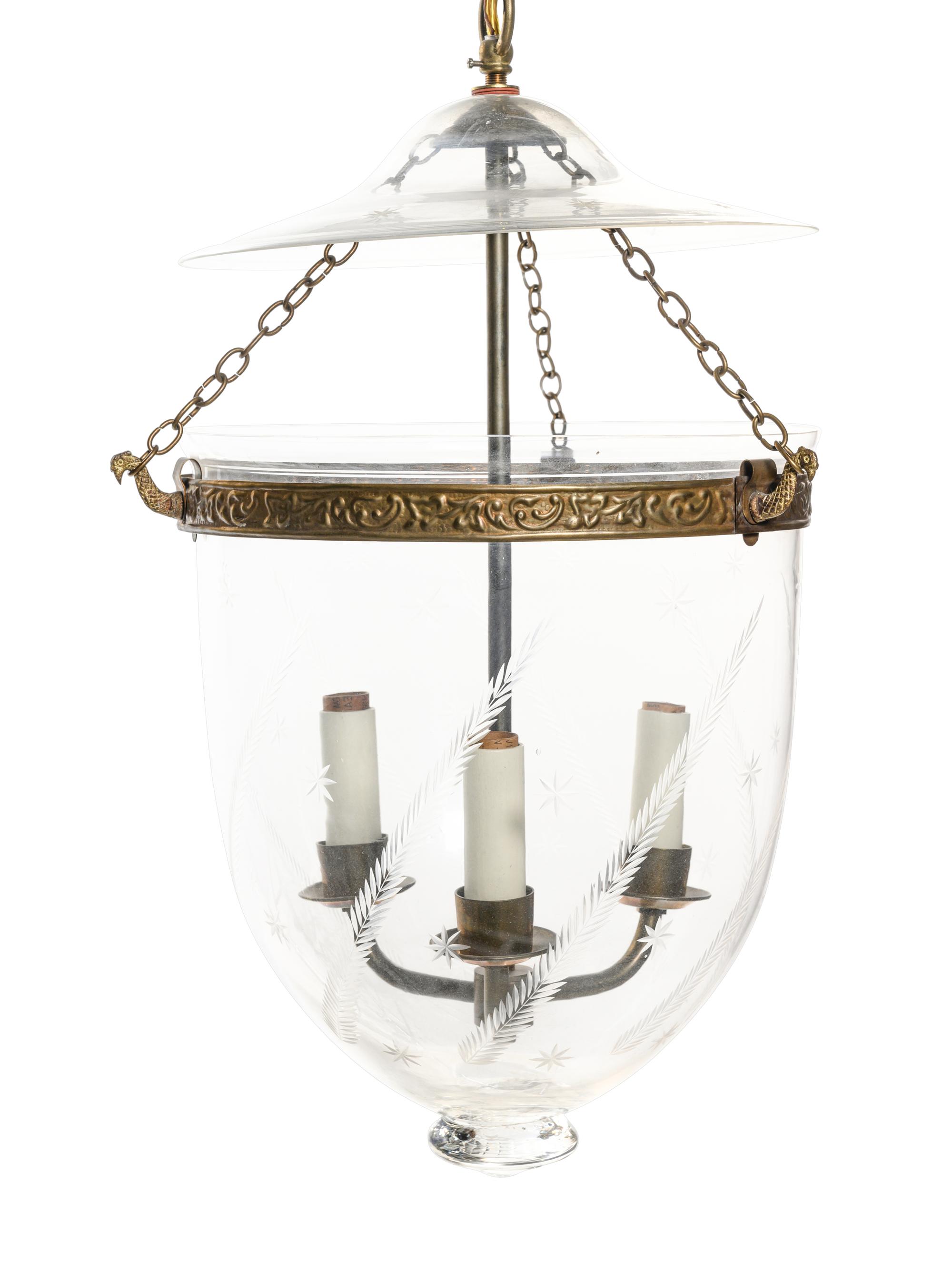 A Brass and Etched Glass Hall Lantern