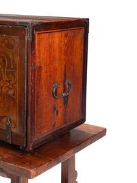 A Spanish Marquetry Vargueño and Stand