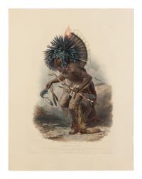 BODMER, Karl (1809-1893) Péhriska-Rúhpa. Moennitarri Warrior in the Costume of the Dog Danse (Tab. 23).