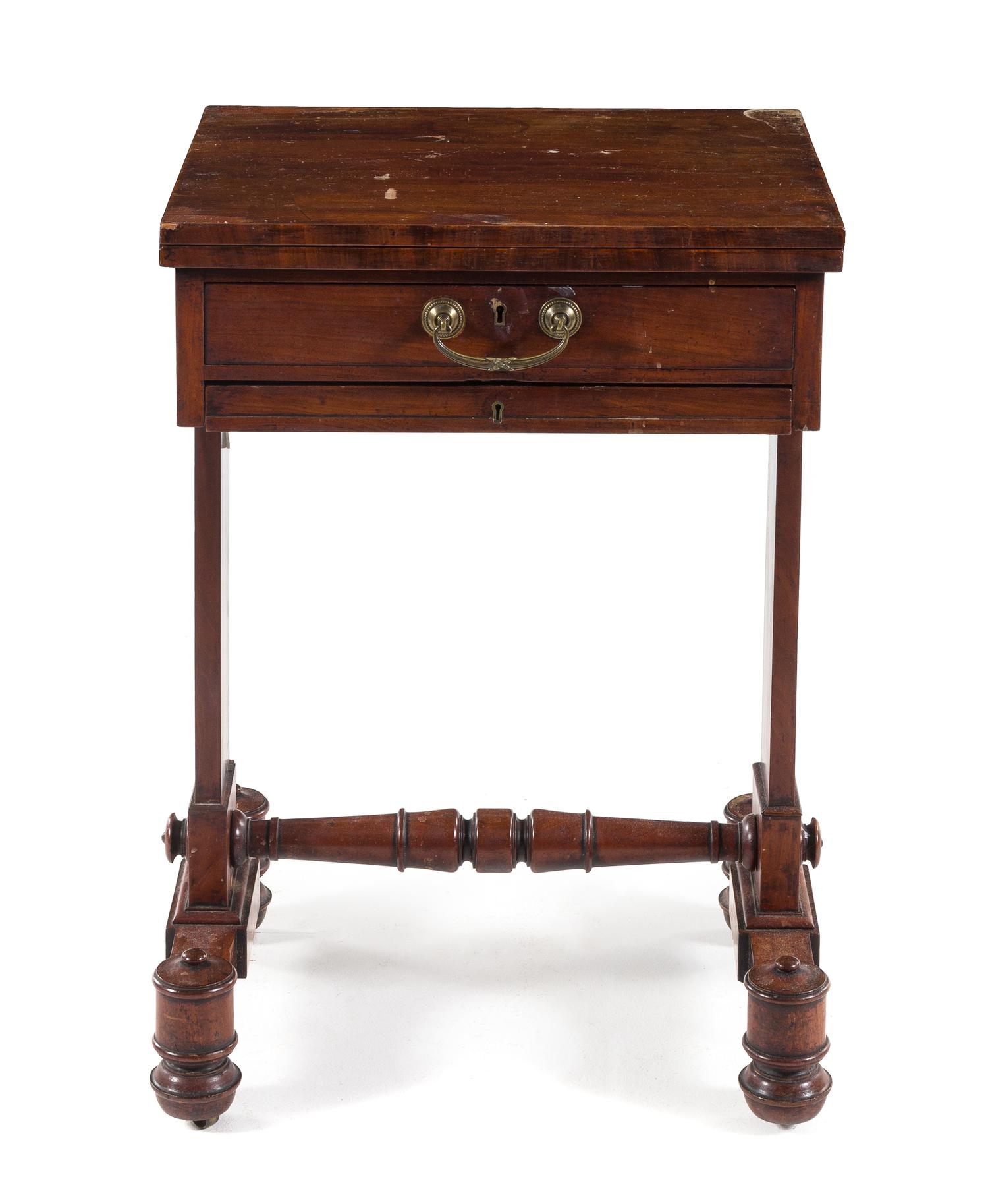 A Regency Mahogany Work Table Height 20 x width 20 x depth 16 inches (closed). — FIRST HALF 19TH CENTURY