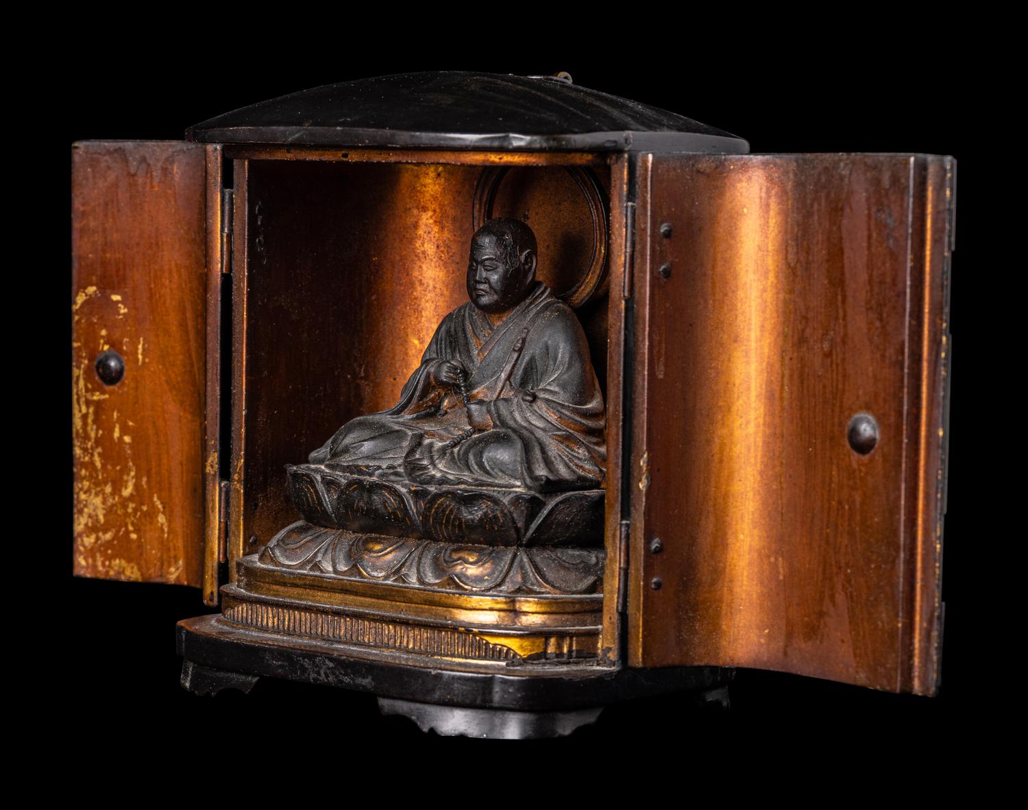 A Japanese Gilt Wood Traveling Shrine with Buddha