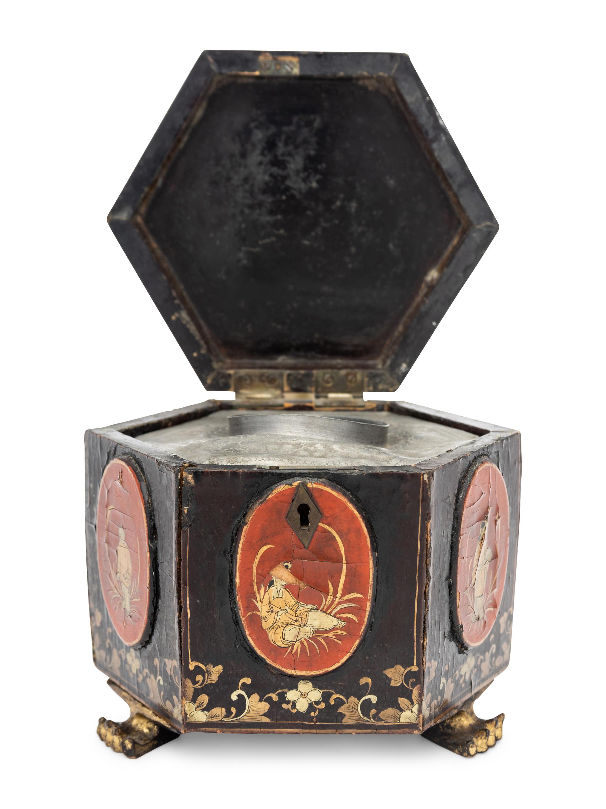 A Chinese Export Lacquered Tea Caddy