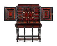 A Flemish Red Tortoise Shell, Kingwood and Ebony Cabinet on Stand