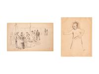 Peasant Woman , late 1880s, and Quayside Scene , 1903 (two works)
